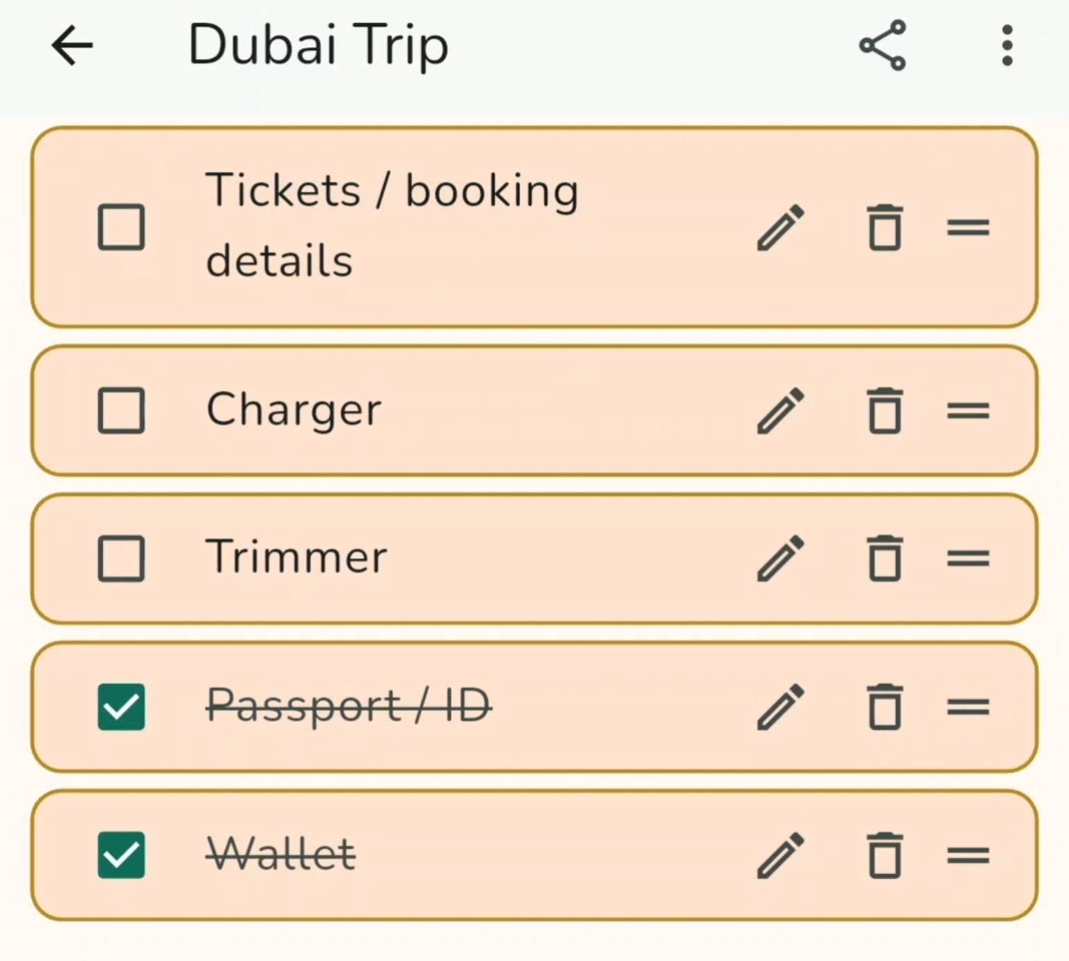 Dubai Trip checklist